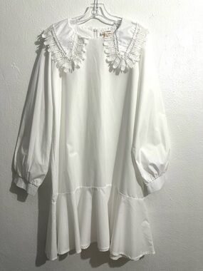 PINK RIPPLE White Large Lace Peter Pan Collar Dress SZ L GOOD COND